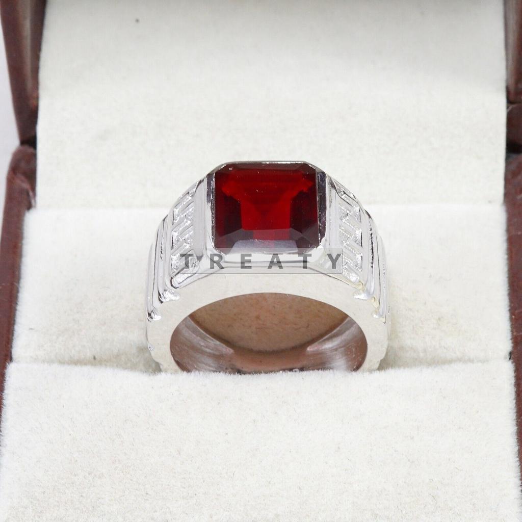 Garnet Emerald Cut Gemstone With 925 Sterling Silver Ring For Men's #B757 JL375692873204
