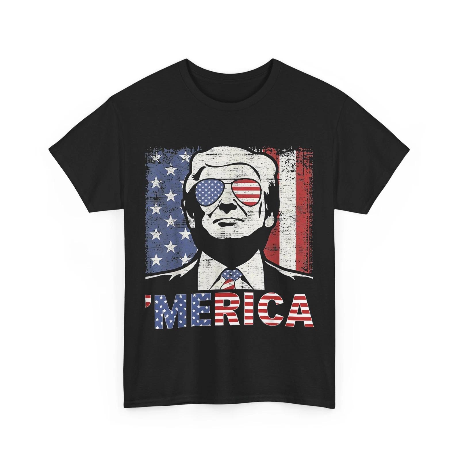 MERICA TRUMP Happy 4th Of July Trump American Flag T shirt 2XL