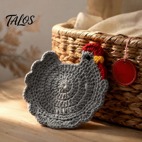 Creative Cartoon Mug Rugs Handmade Crochet Hen Coasters for Drinks, Cute Yarn Cup Mats, Heat Non Slip Drink Resistant Absorbent Table Pads Coffee Tea