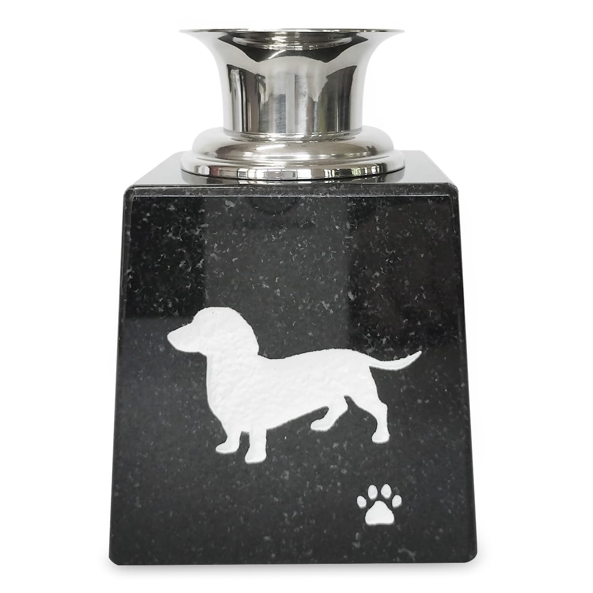 

Pet Flower Vase, Black Granite, Dachshund. Always by your side. A pet altar, pet grave, or memorial flower vase for fond memories. [Dachshund]