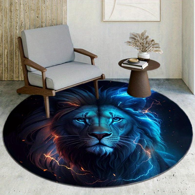 Lightning Lion Round Rug Nonslip Area Rug Office Chair Mat Carpet For Living Room Bedroom Home Decor