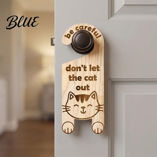 Home Security Reminder Cartoon Hanging Warning Handle Door Tag Cat Sign Wooden Reminder Pet Universal Sign Safety Knob Hanger