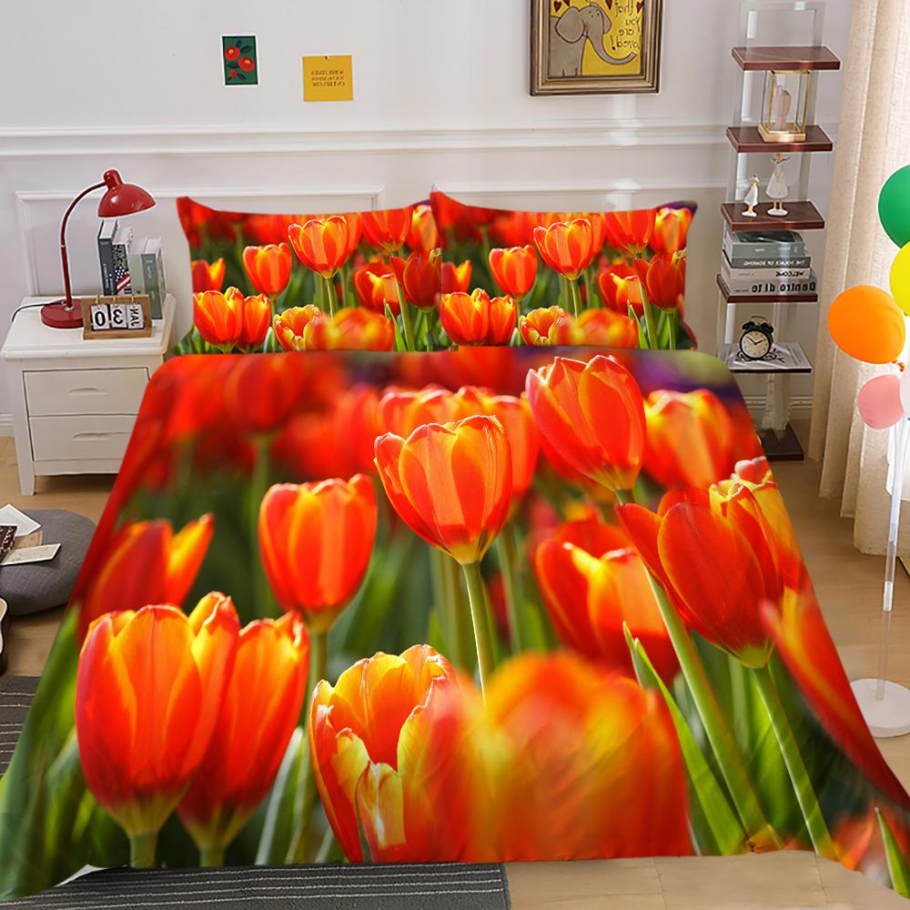 3D módní sada povlečení s květinovým vzorem povlak na přikrývku a povlak na polštář 2 nebo 3 kusy rostlinného potisku Pratelné a pohodlné povlečení