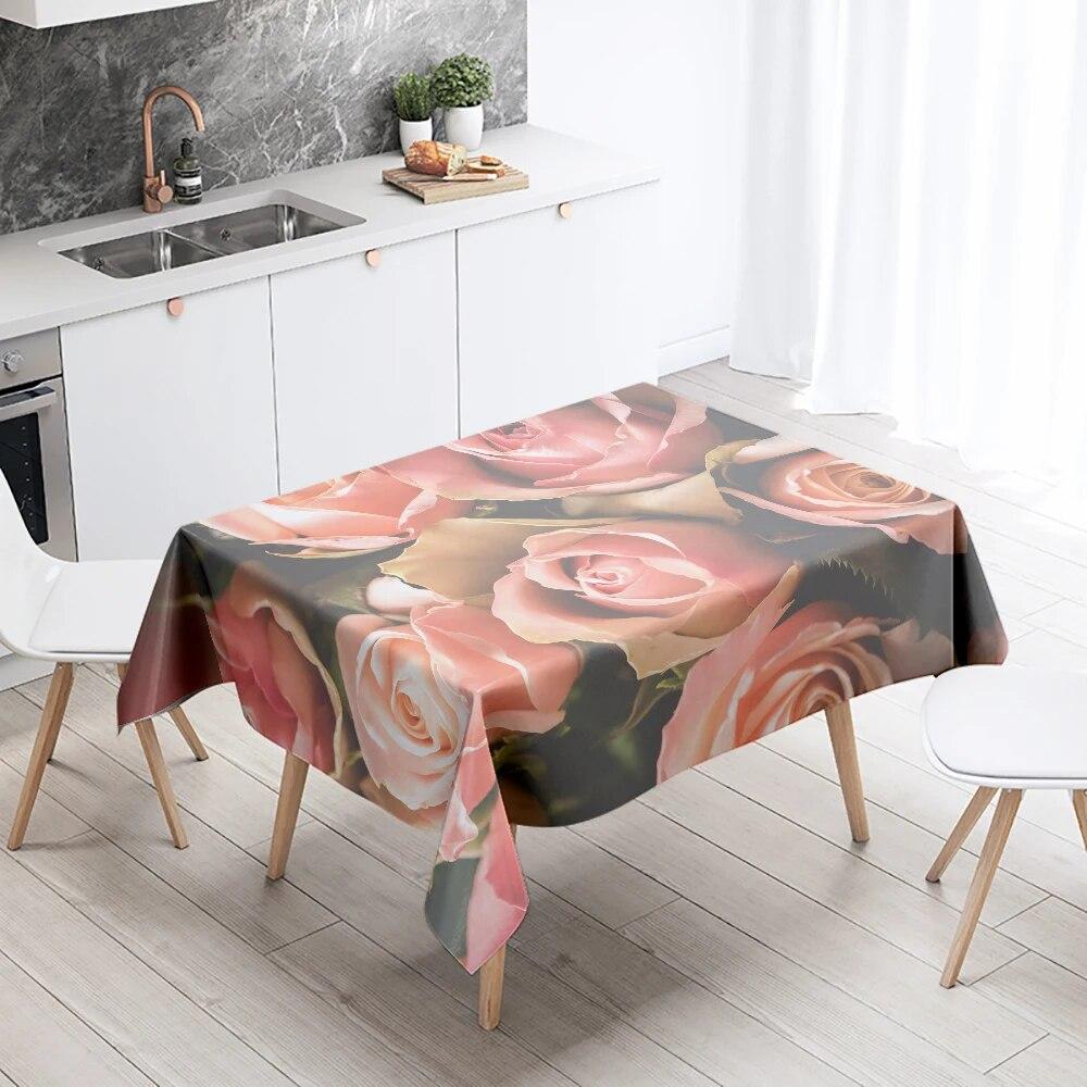 Tischdecke mit bunten Blumen, Rosen- und Tulpenmuster, schmutzabweisend, wasserdicht, rechteckig, für Küche, Esstisch, Heimdekoration