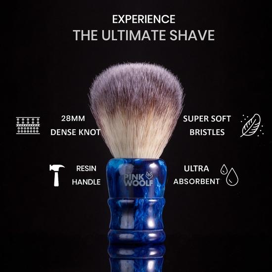 Pink Woolf Shaving Brush for Men Soft – Premium Synthetic Bristles, 28mm Knot, GLOSS RESIN HANDLE (BLUE MONSTER) | Cruelty-Free