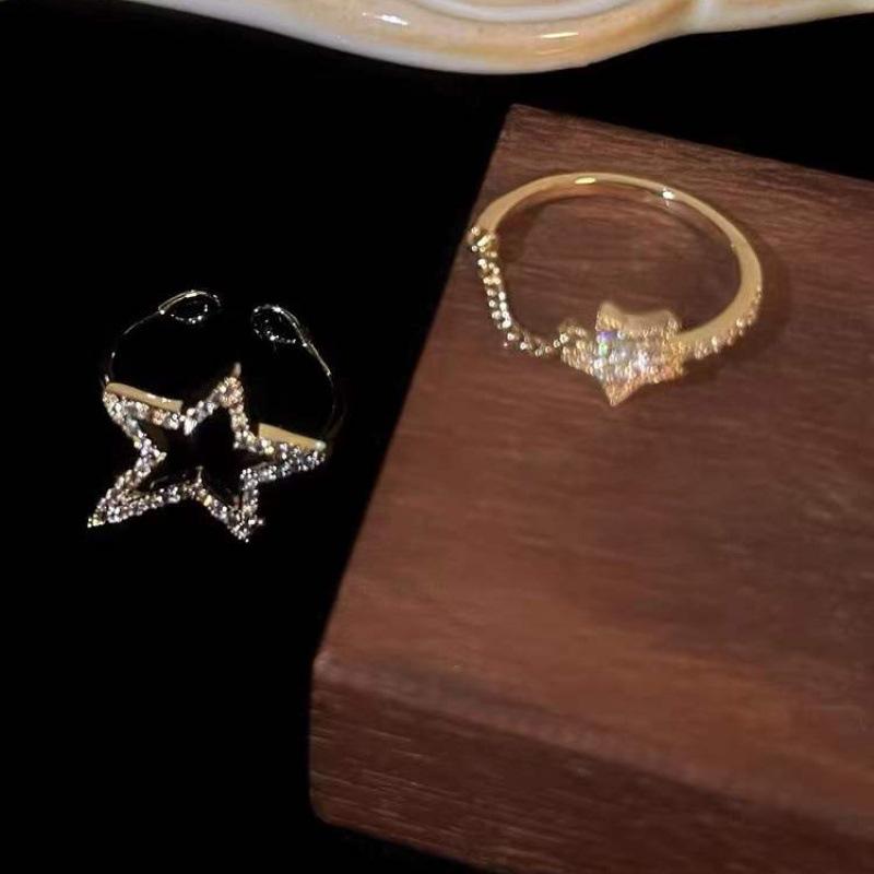 Anello regolabile a forma di stella con zircone dolce per donna - Trendy, Lusso leggero, Stile freddo
