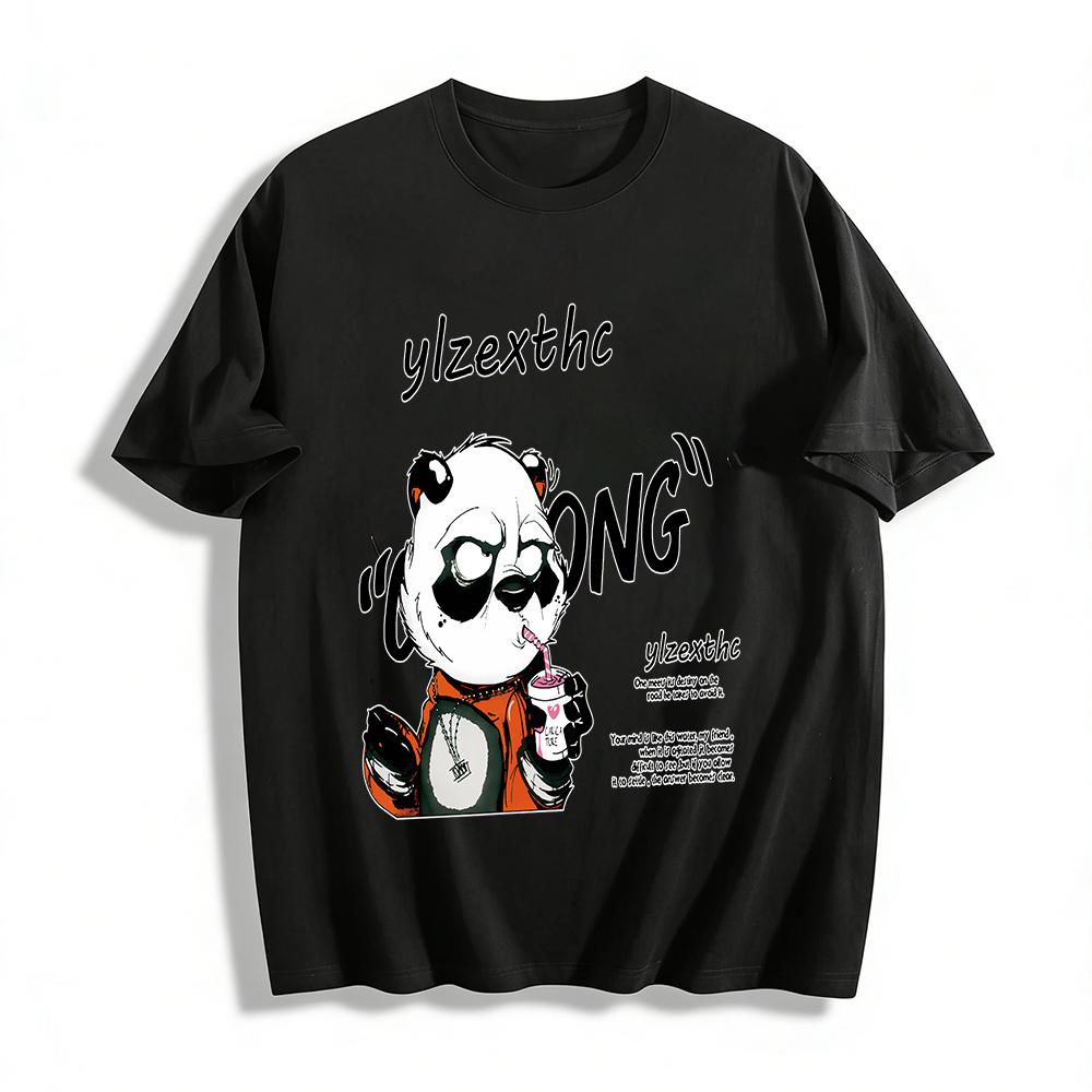 Funny Panda Print T-shirt Kung Fu Quote Cool Casual Top Pure cotton T-shirt XXS