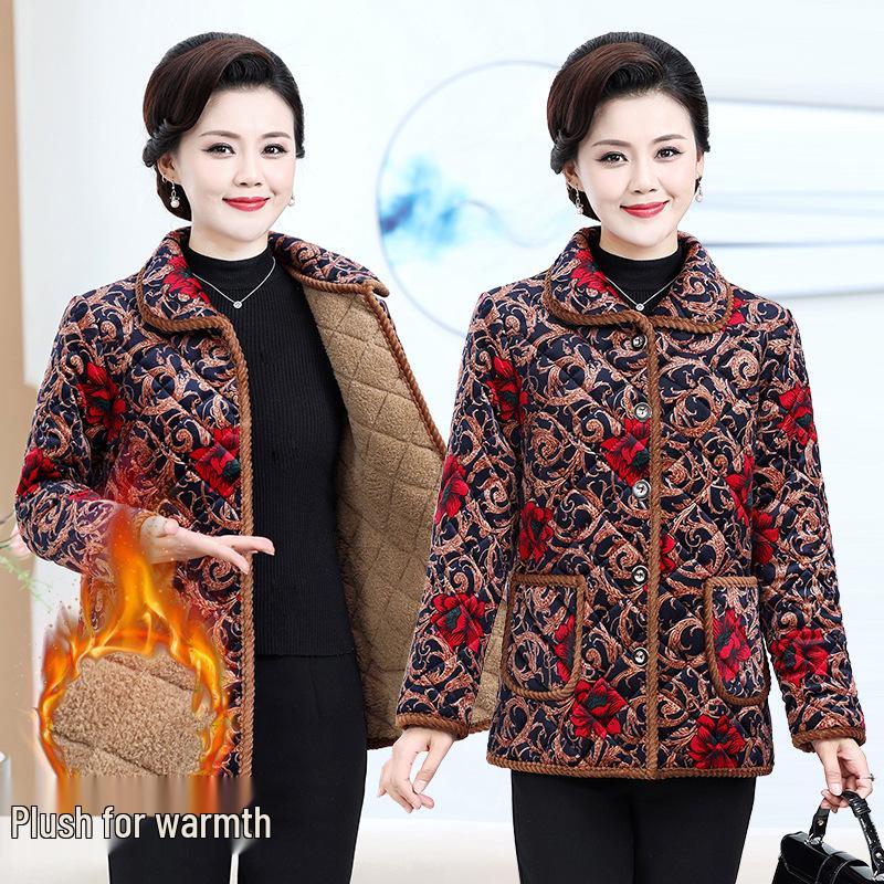 Women's Winter Cotton Jacket for Middle-Aged & Elderly - Plus Velvet Warm Coat