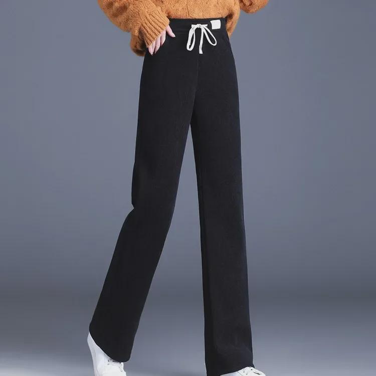 Women's Chenille High-Waist Wide-Leg Pants, Casual Velvet Drape for Autumn and Winter
