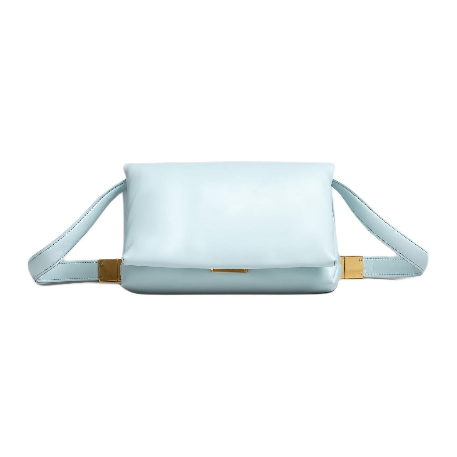 

Marni Prisma Embossed Logo Gold Metal Buckle Flap Closure Crossbody Shoulder Bag Women Bags Pale-Sky SBMP0122UOP529800B06 Basic Set (Bag+Dust Bag)