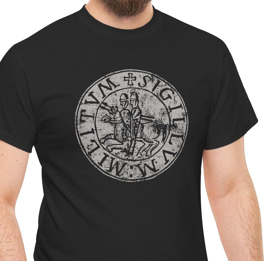 Seal of the Knights Templar Grey Distressed Print T shirt 3XL