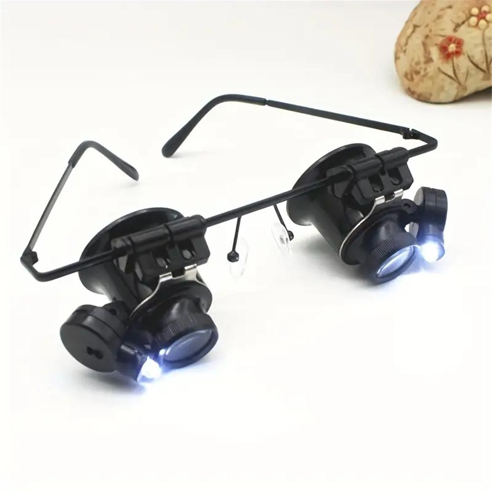 

20X Head-mount Magnifier Glasses Double Headed LED Light Jewelry Appraisal Antique High-power Magnifying Glass