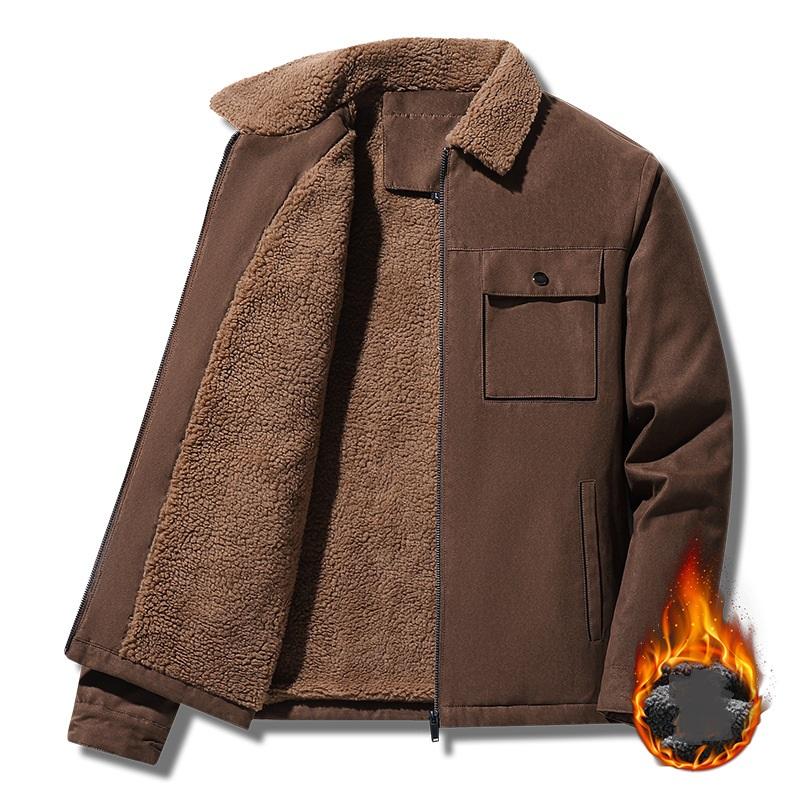 Suede Flannel Jacket for Middle-aged and Elderly, Autumn and Winter Men's Flannel Jacket, European and American Workwear, Lambskin Cotton Jacket