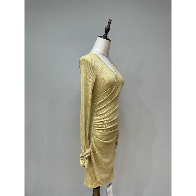2024 Winter New Arrival Show Figure Adult Lady Like Woman Sense Cross Ruched Design V-neck Knitting Hip Bag Dress