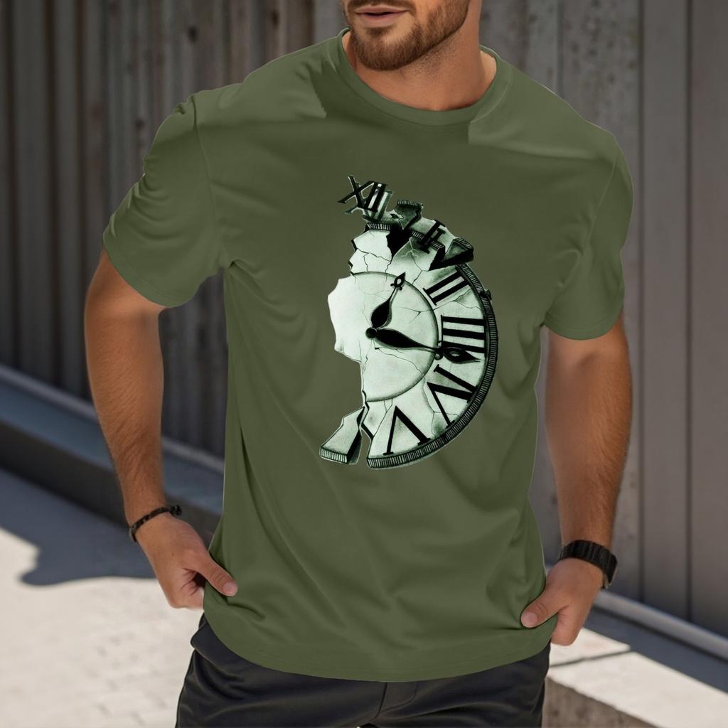 Men's Fashion Printed Round Neck Straight Shoulder Short Sleeve T-Shirt Top