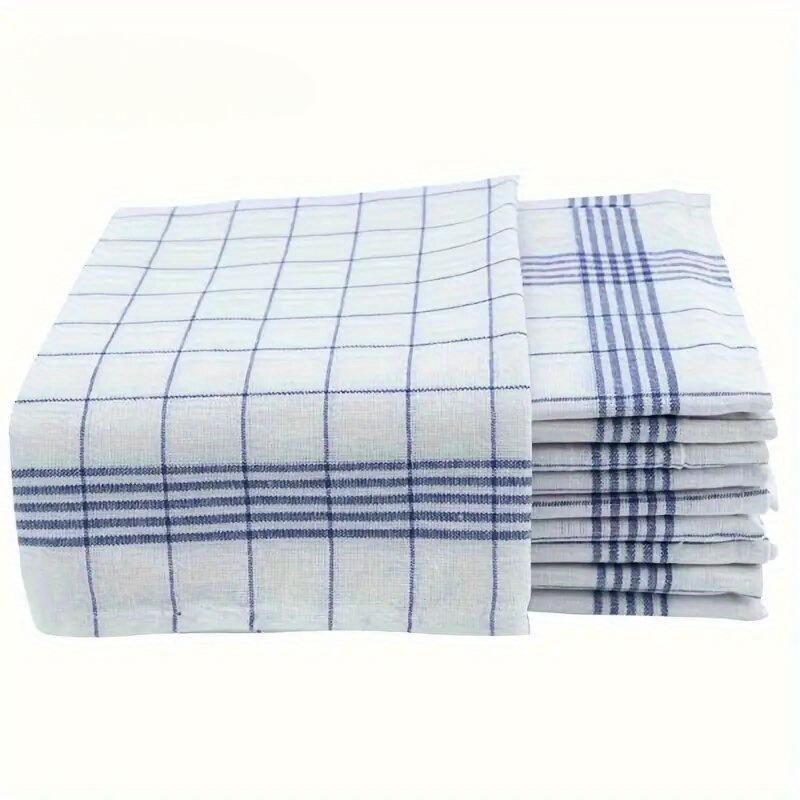 

1-10pcs Kitchen Tea Towels Plaid Rags Grid Towel Cotton Stripes Checkered Kitchen Towels Dining Room Supplies 1Pcs синий
