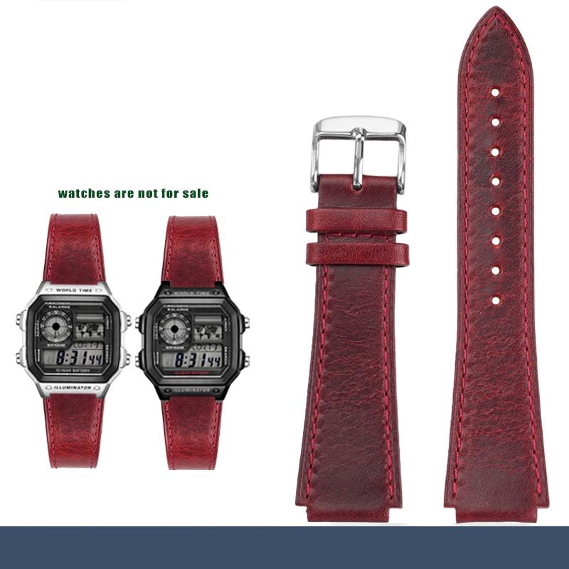 

AE1200 Modified leather Watch strap For Casio AE-1200/1300/1000 / A159 / A158 convex interface men s vintage leather watch band 18mm