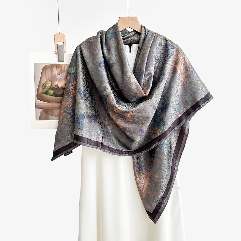 Chinese style fragrant cloud gauze square scarf silk scarf floralsprinting double-sided silk scarf shawl