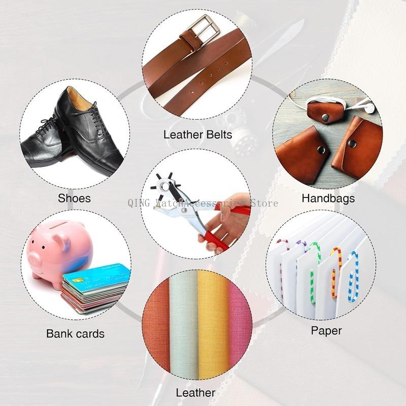 Leather Hole Punch Tool For Watch Bands Straps Wristbelts Handbag Crafts Heavy Duty 6 Size Revolving Multi-Function Hole Puncher
