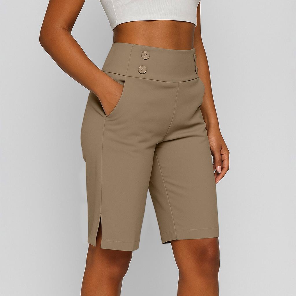 Women's Cropped Pants, Stretch Knee Length Training Yoga Pants, Casual Stretch Waist With Pockets, Jogging Pants
