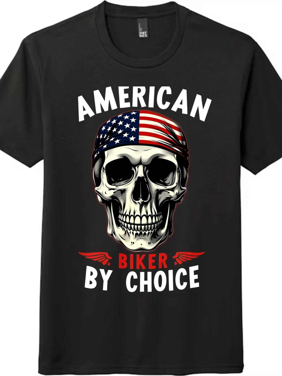American Biker By Choice TShirt-Patriotic Skull Unisex Graphic Tee Free Shipping XL