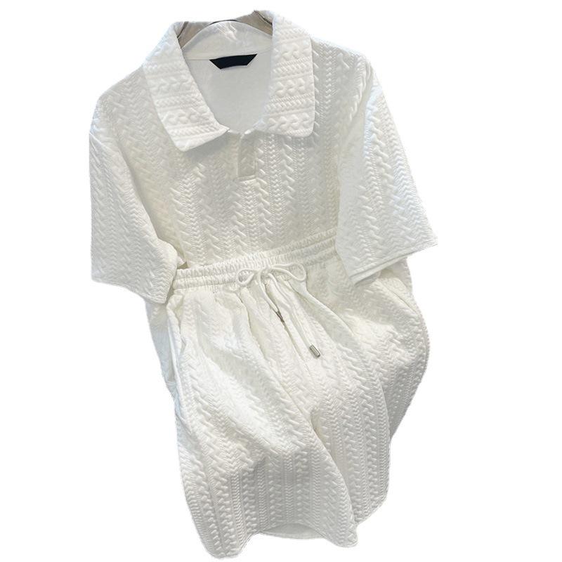 Women's Summer 2026 Casual Sports Suit - Hong Kong Style Short Sleeve T-Shirt & White Two-Piece Set