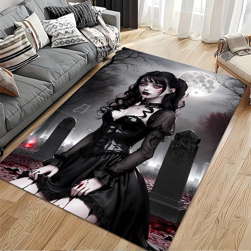 Gothic vampire in moonlit graveyard. Non-slip rug suitable for living room and bedroom sofas.