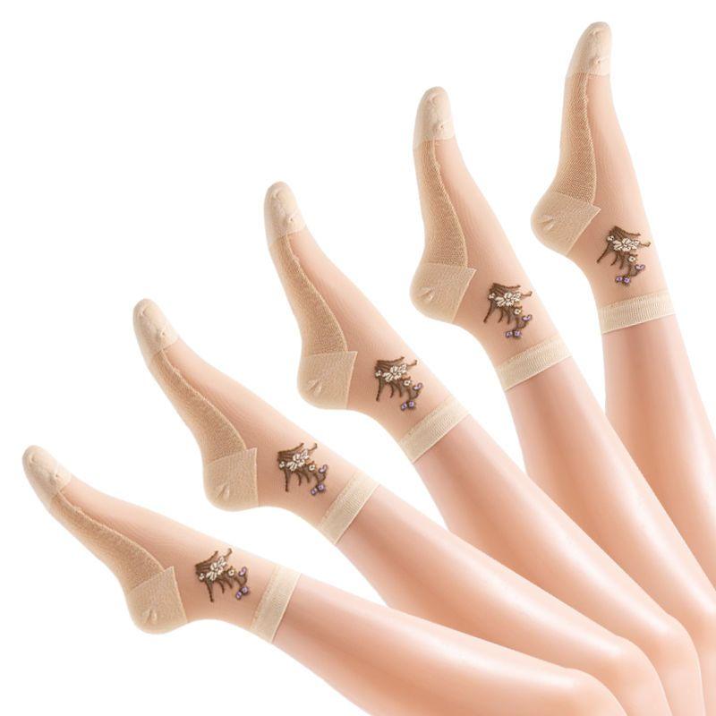 5 párů dámských letních tenkých prodyšných a zápachu odolných ponožek Dámské ponožky se sukněmi Letní středně vysoké růžové podkolenky