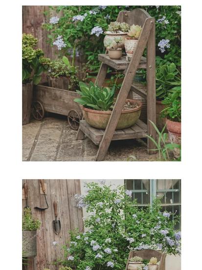 Solid Wood Trapezoidal Flower Stand - American Retro Multi-Layer Shelf