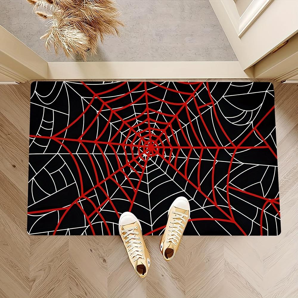 Halloween Spider Web Doormat, Black Red Gothic Entrance Rug, Scary Horror Floor Mat, Non-Slip Home Decor for Party & Entryway