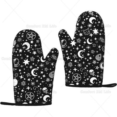 Hexenkatze Silikon Ofenhandschuhe Hitzebeständig Rutschfest Grillhandschuhe Küchenhandschuhe zum Grillen Kochen Backen 7 x 11 Zoll 1 Paar