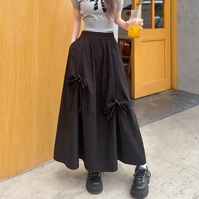 French Bow Half Skirt with Feminine Temperament Sweet High Waisted In Summer Slimming Drooping Big Swing Mid Length Skirt