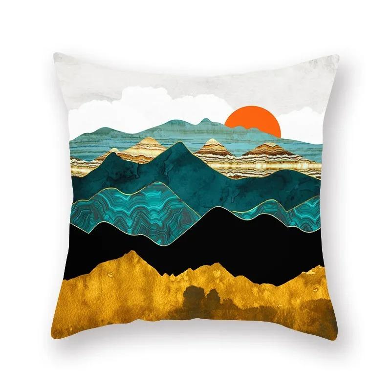 Geometric Mountains Sun Moon Creative Pillowcase Decorative Pillow Home Decor Golden Mountains Cushion Cover