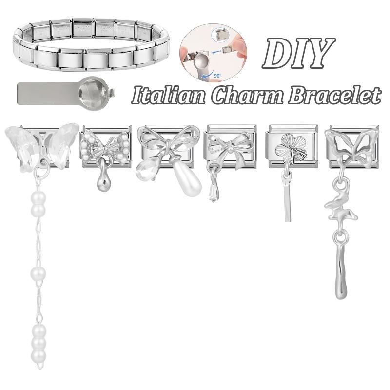 Personalized DIY Bow Series Charm Bracelet Flower Butterfly Heart Chain Bead Fit 9mm Bracelet Stainless Steel Valentine's Gift