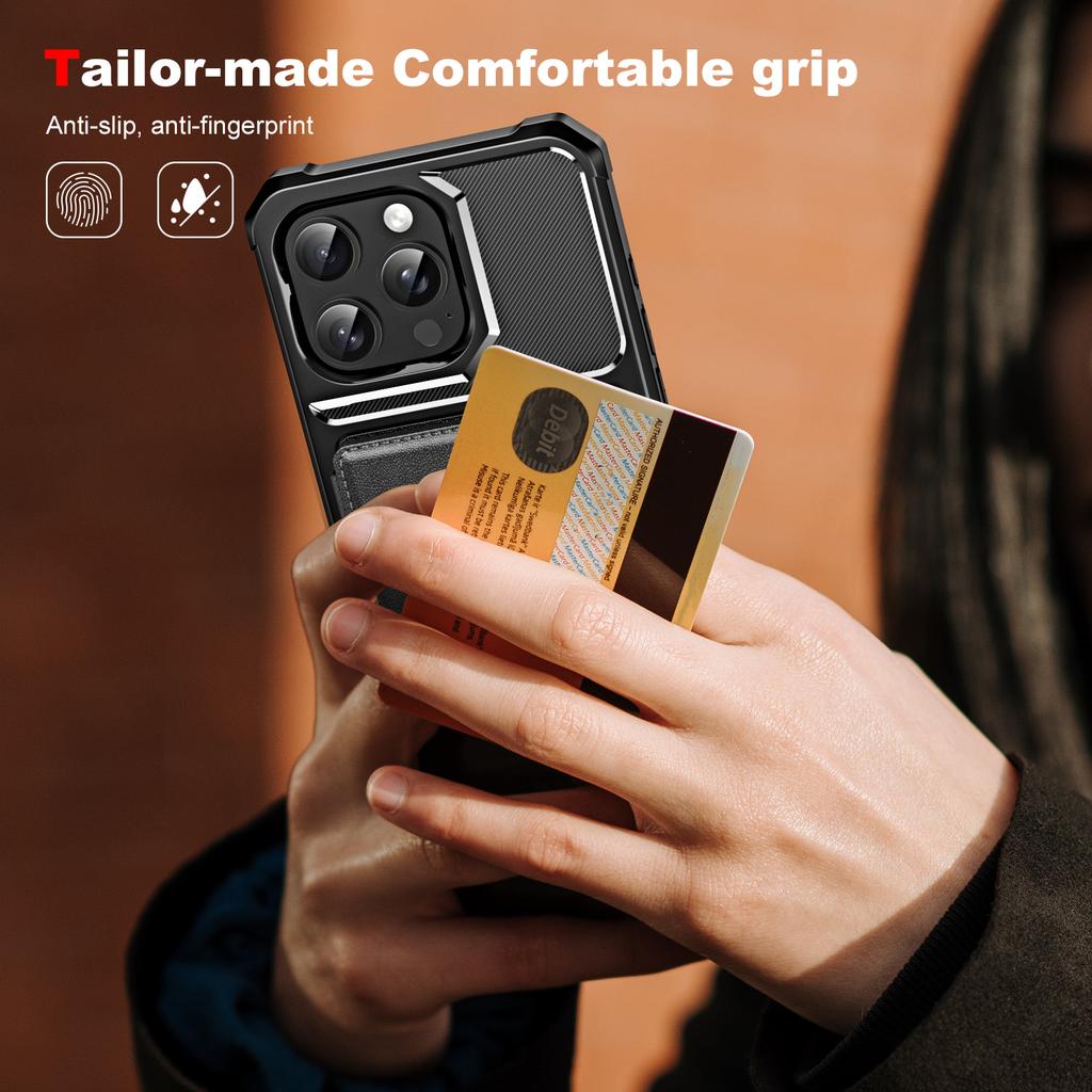 For iPhone 15 Pro Case Card Slot Kickstand Leather+TPU Reinforced Corner Phone Cover