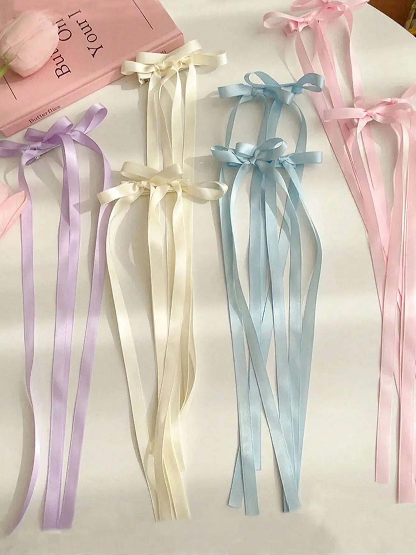 

2/8 Pcs Fashion Sweet Long Solid Bow Ribbon Hairpins Hair Clips For Women Girls Party Hair Accessories