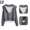 Women's Faux Two-Piece V-Neck Knitted Sweater