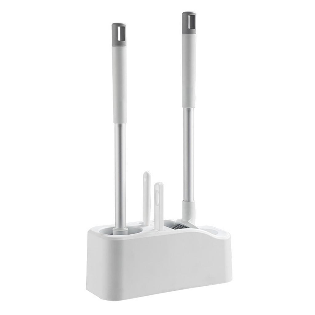 4 in 1 Toilet Bowl Brush Holder Set Wall Hanging Toilet Brush Kit Without Drilling for Bathroom RV Deep Cleaning