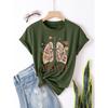 Floral Lungs YHWH Women's Tee - Faith Graphic, Casual Olive Green Top