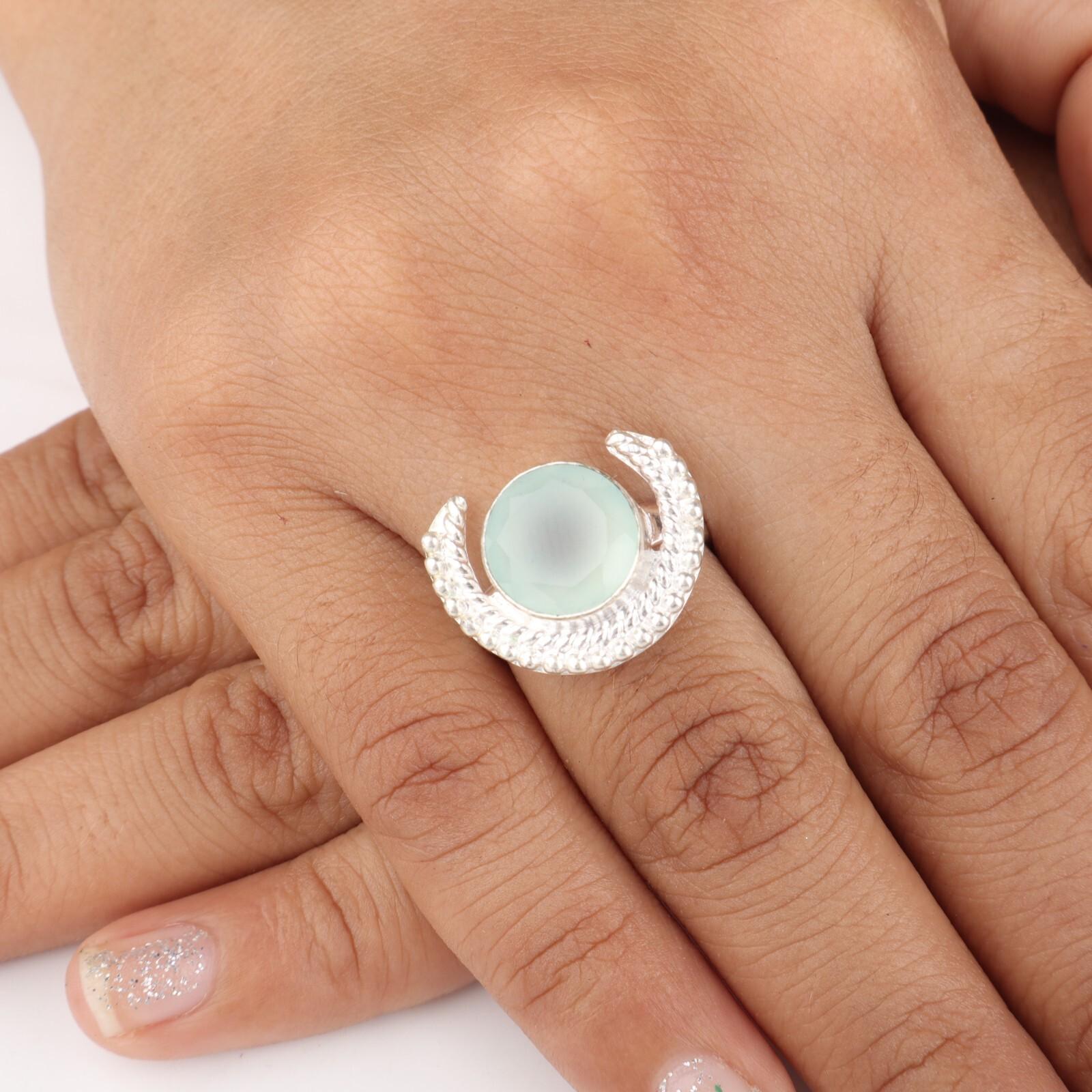 

Натуральный аквахалцедон драгоценный камень серебро 925 пробы ручная работа ювелирные изделия кольцо в стиле бохо RR-48-16 7.5