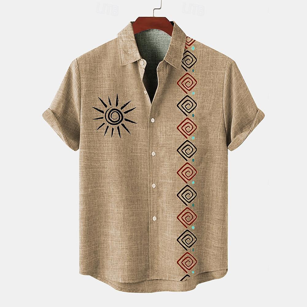 

Vintage Men s Shirt Ethnic Pattern Print Short Sleeve Lapel Shirts Summer Male Oversized Clothing Fashion Casual Streetwear L