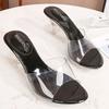 Transparent Crystal Heel High Heel Sandals Fairy Style Thin Heel Fish Mouth Sandals European and American Summer New Model Show