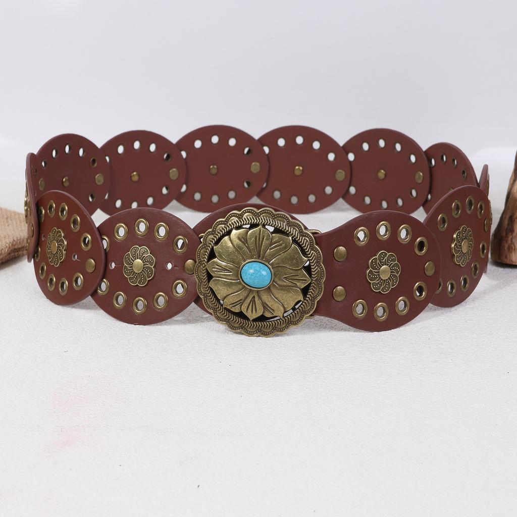 Vintage Women's Western Denim Belt Hollow Wide Round Cutout Waistband Round Belts