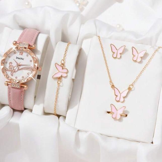 

J Новый модный простой и универсальный свежий женский набор часов с бабочками