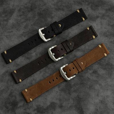 Universal Retro Crazy Horse Genuine Leather Watch Strap - Available In Multiple Sizes.