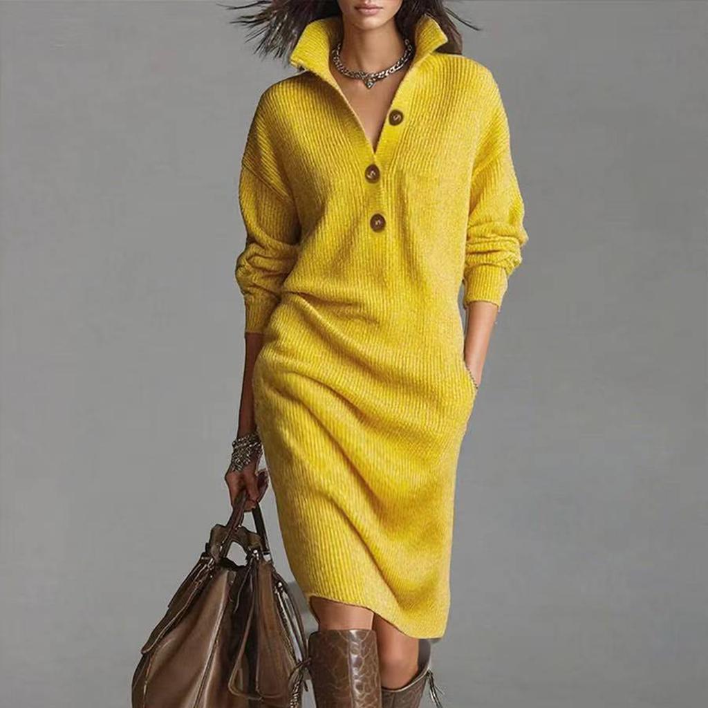 Damenkleid, Knielanges Strickkleid, Langes, lockeres Strickkleid in Unifarbe