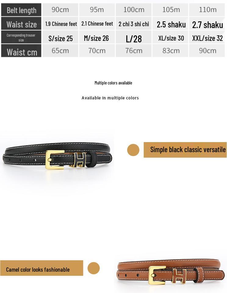Women's Genuine Leather Thin Fashion Belt - Versatile Decorative Ins Style Waistband for Jeans