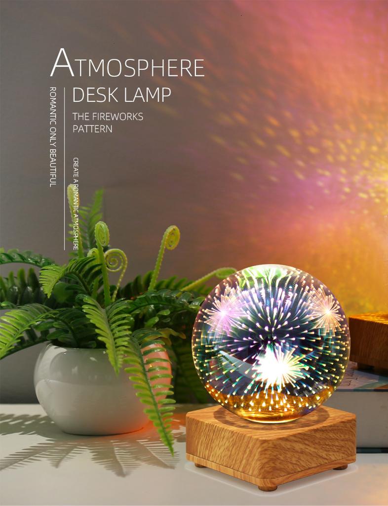Fireworks Night Light Christmas Romantic Atmosphere Small Desk Lamp USB Dreamy Magic Ball Atmosphere Light Bed Headlight