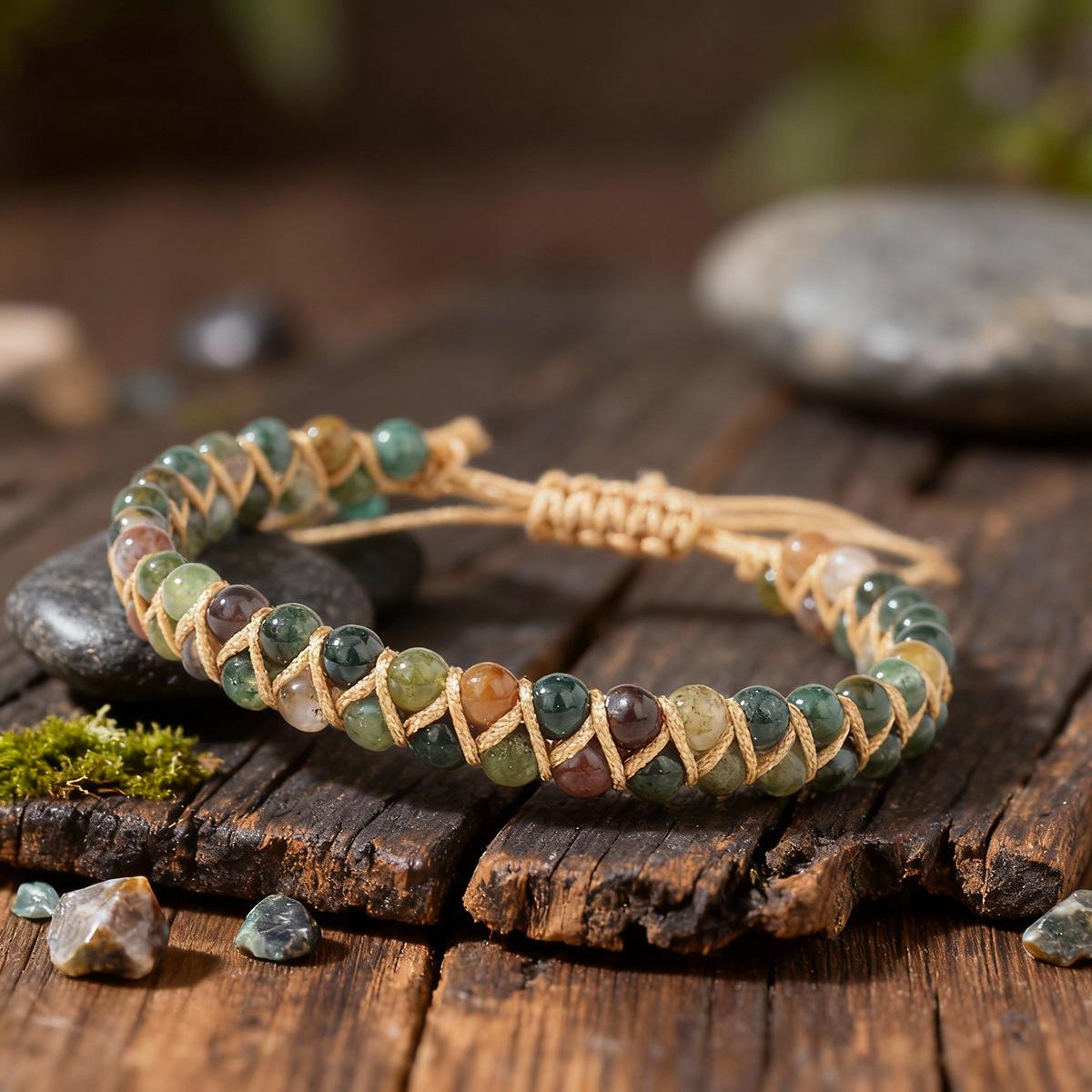 

Bohemian Natural Stone Anklet For Women Braided Rope Emperor Beads Adjustable Ankle Bracelet Female Summer Beach Jewelry Gift