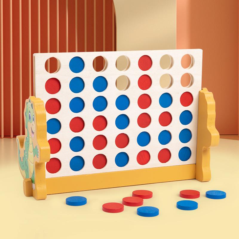 3D Wooden Four-in-a-Row Puzzle Toy for Young Children's Early Education, Hands-On and Brain-Teasing with Parent-Child Interaction